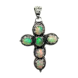 pendentif croix argent plus opales