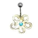 piercing de nombril avec une fleur en argent et un strass en son centre,très attractif .- bijouxbijoux.ch